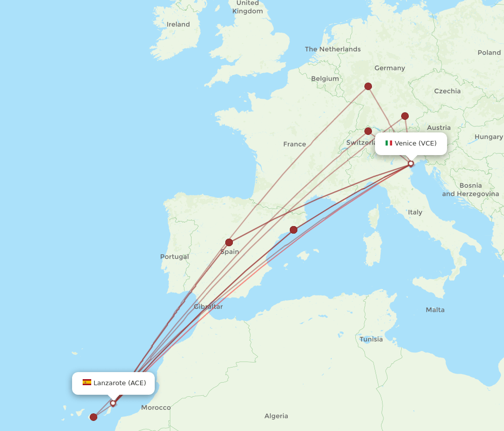 VCE to ACE flights and routes map