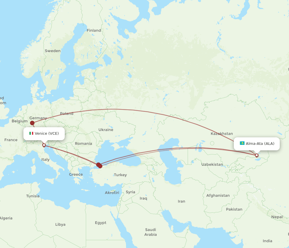 VCE to ALA flights and routes map