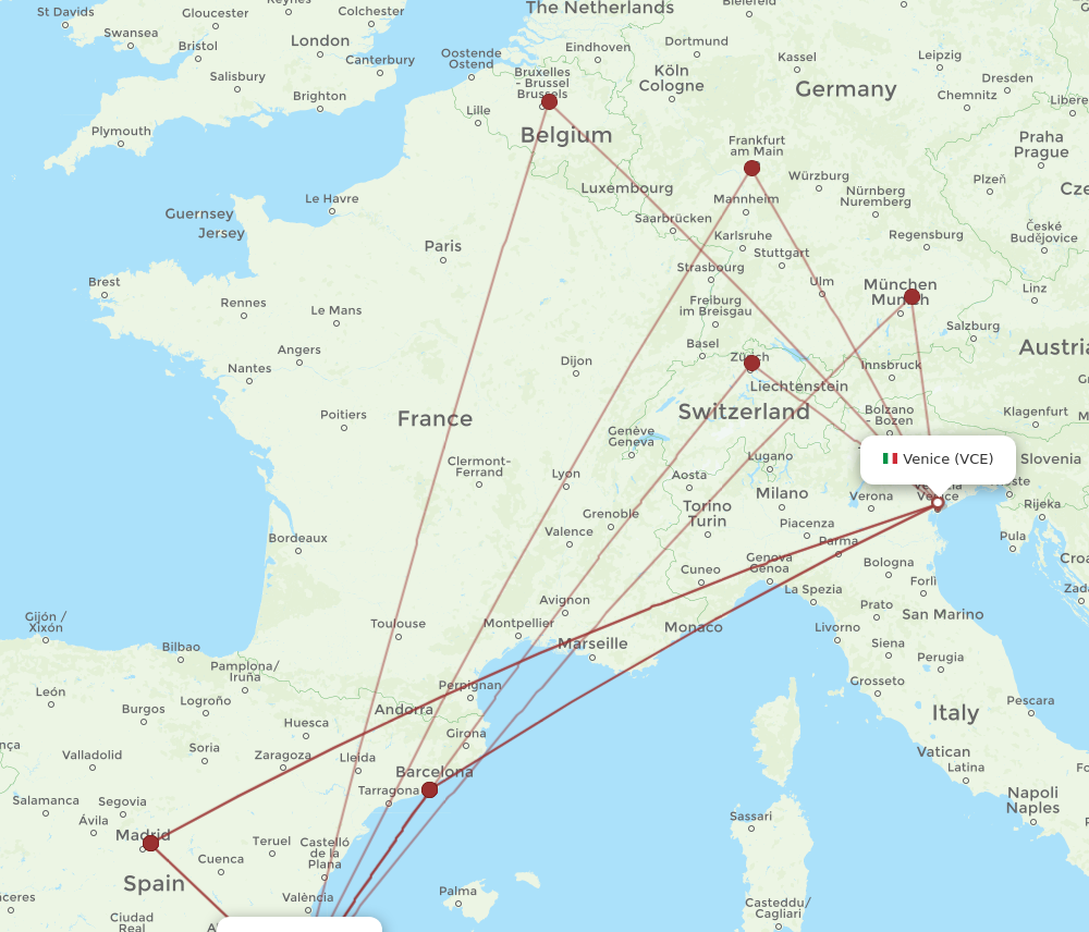 VCE to ALC flights and routes map