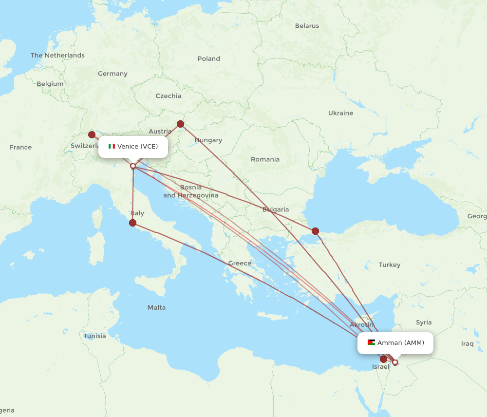 VCE to AMM flights and routes map