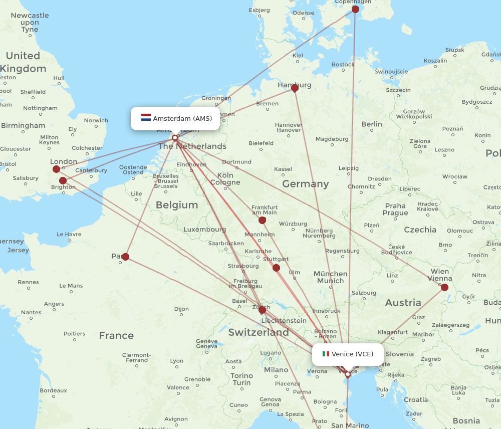 VCE to AMS flights and routes map