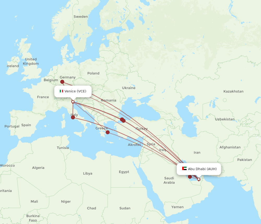 VCE to AUH flights and routes map
