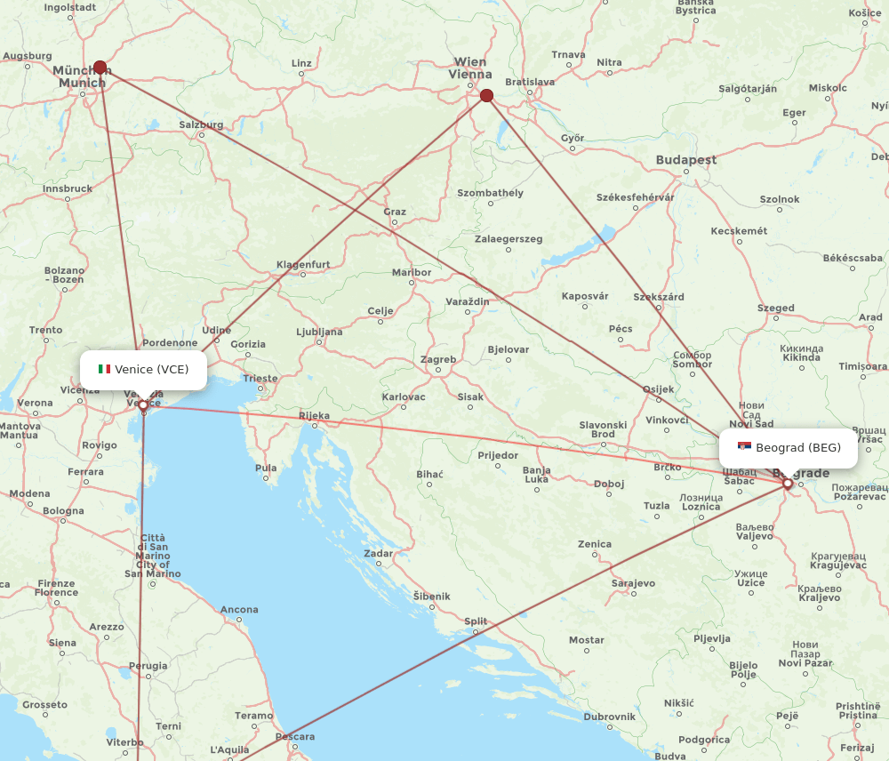 VCE to BEG flights and routes map