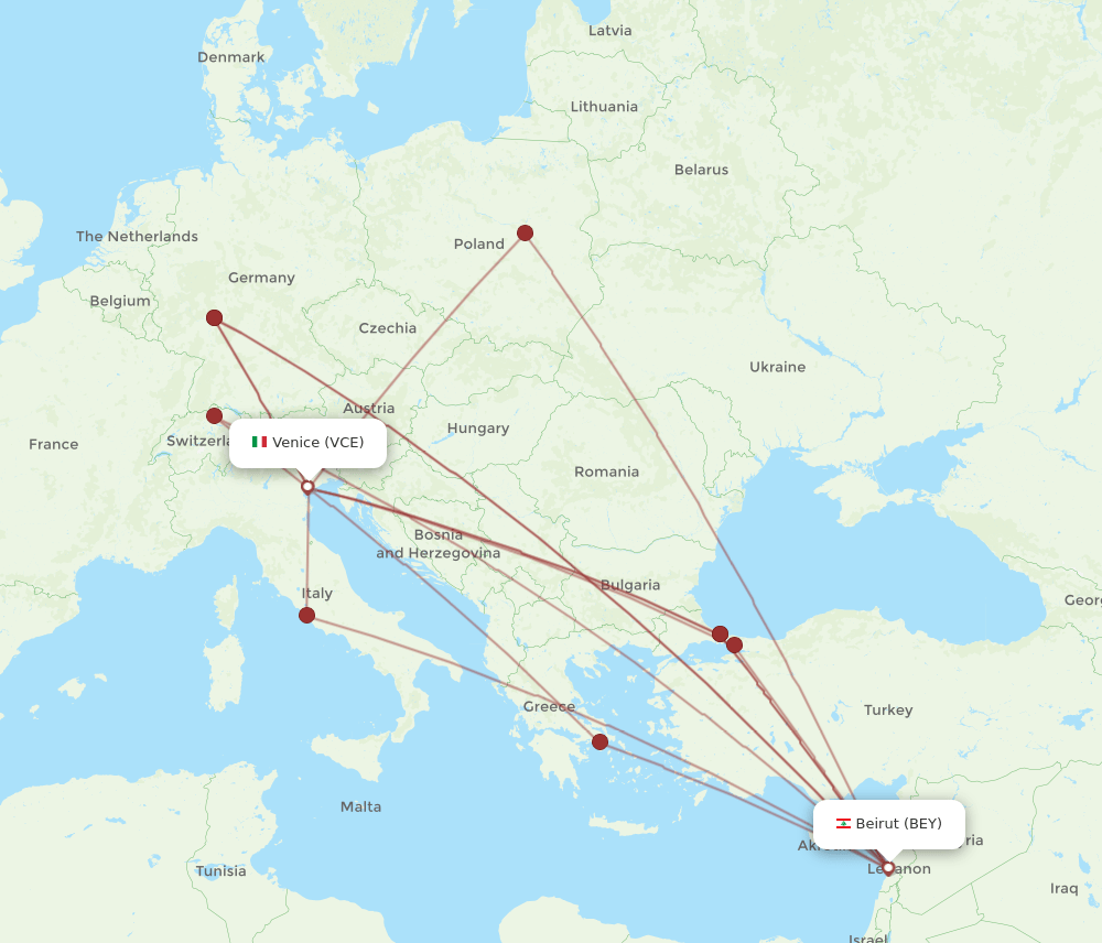 VCE to BEY flights and routes map