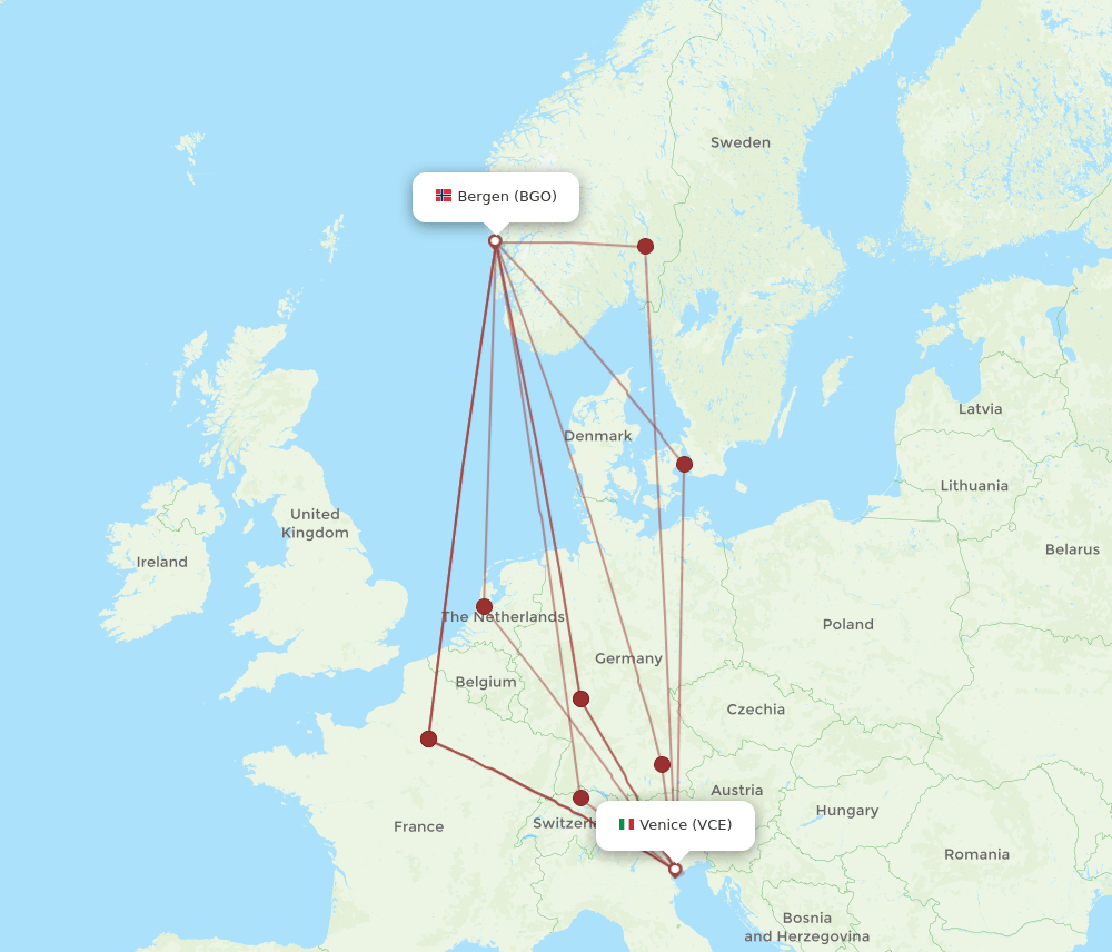 VCE to BGO flights and routes map