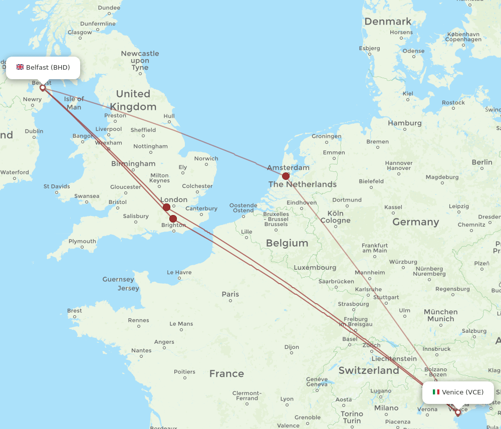 VCE to BHD flights and routes map