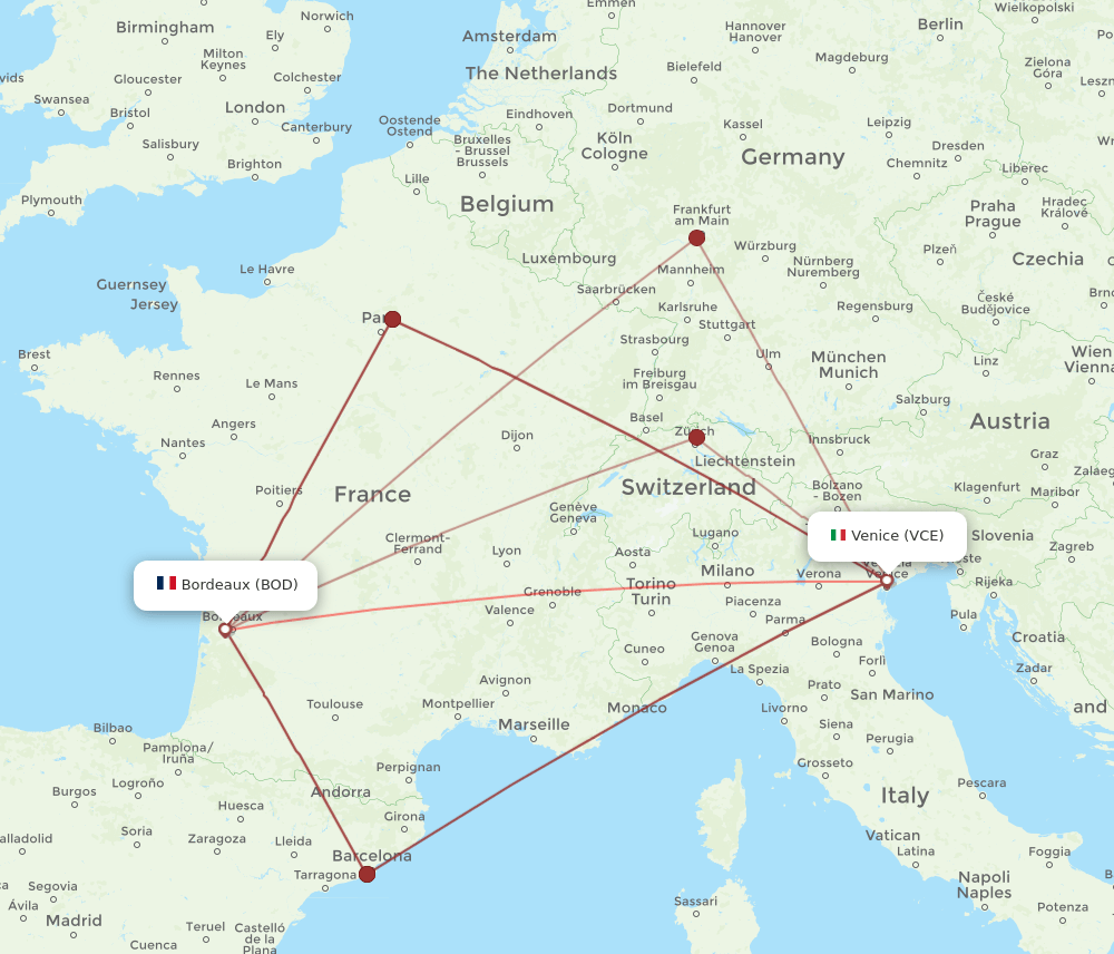 VCE to BOD flights and routes map