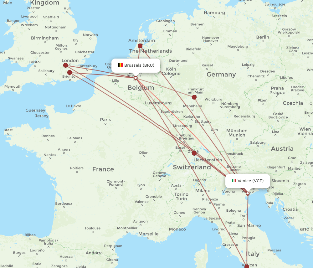 VCE-BRU flight routes