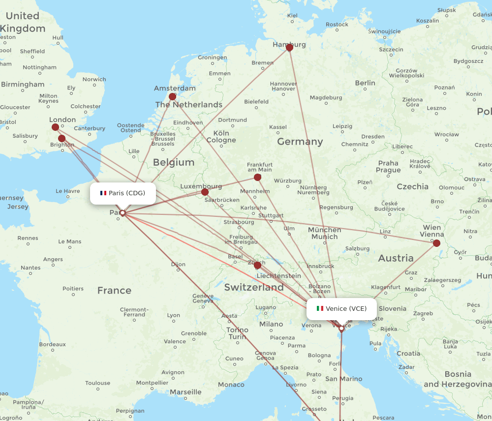 VCE-CDG flight routes