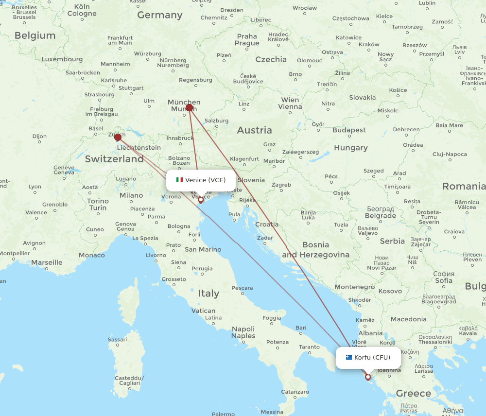 VCE to CFU flights and routes map