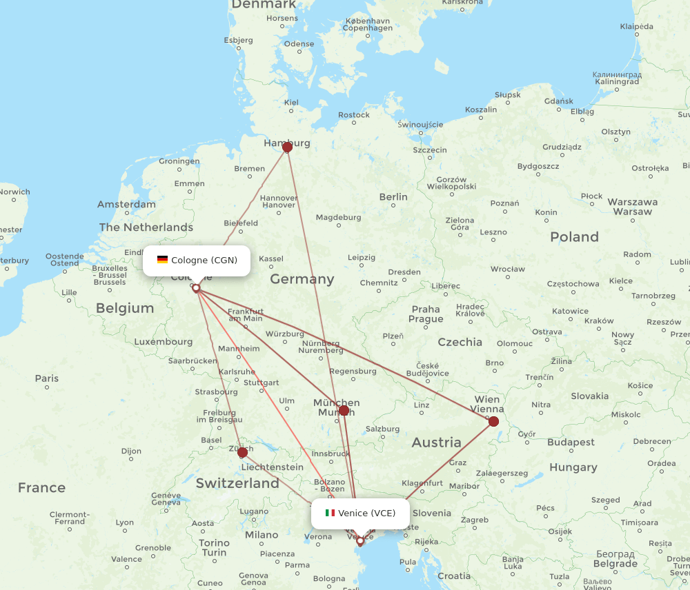 VCE to CGN flights and routes map