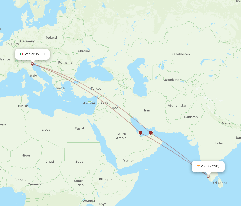 VCE to COK flights and routes map