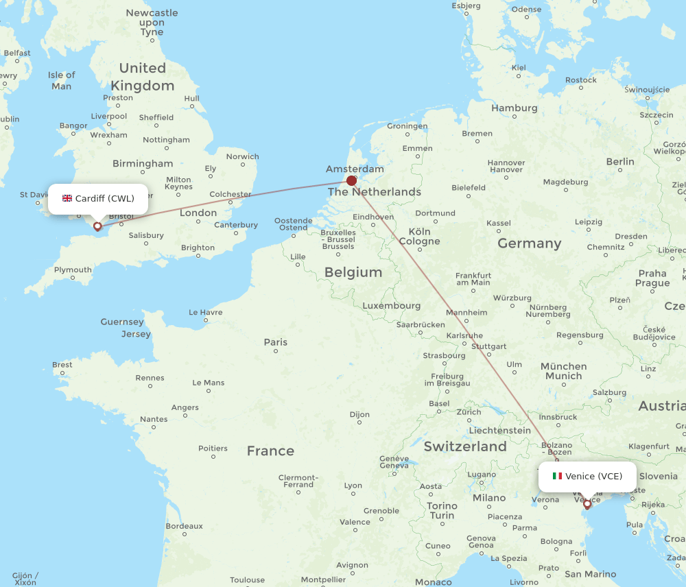 VCE-CWL flight routes