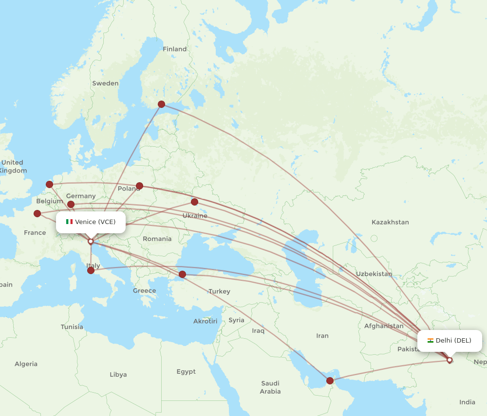VCE-DEL flight routes