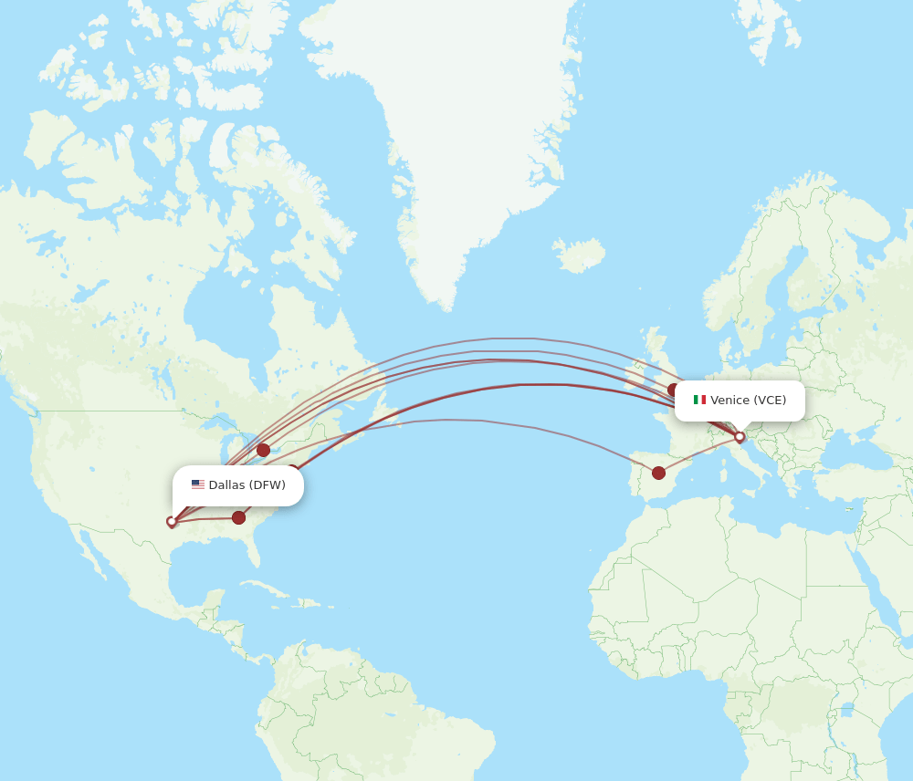 VCE-DFW flight routes