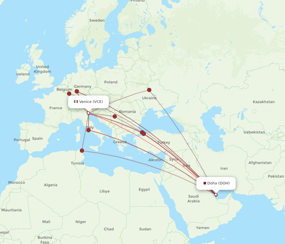 VCE to DOH flights and routes map