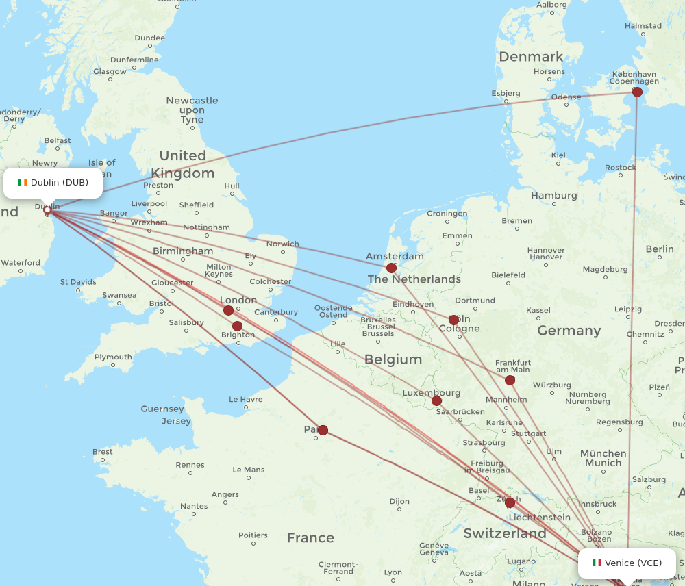 VCE to DUB flights and routes map