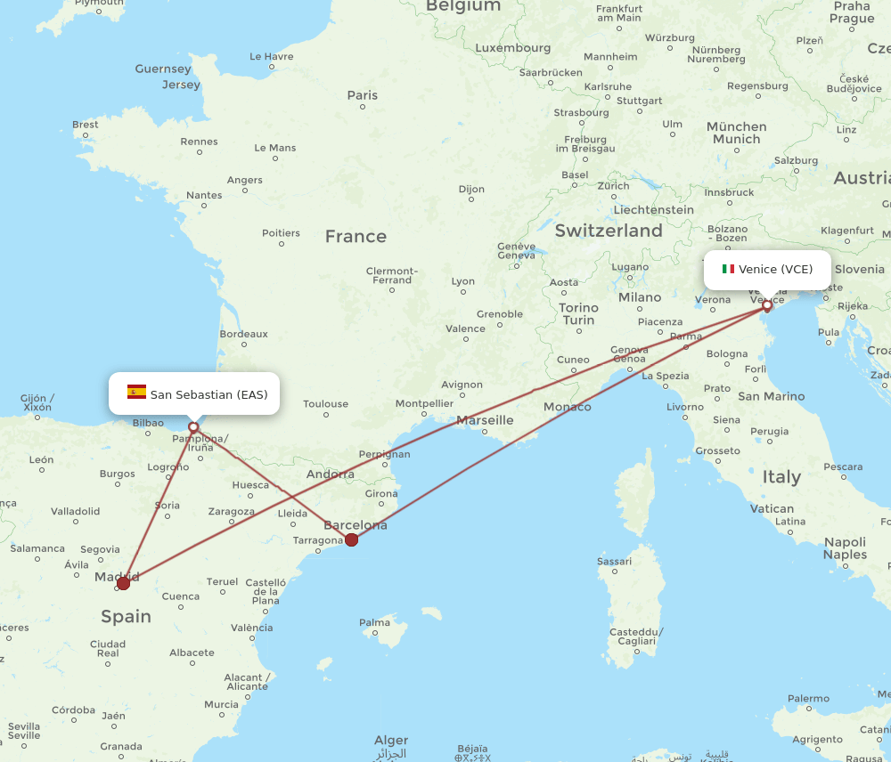 VCE to EAS flights and routes map