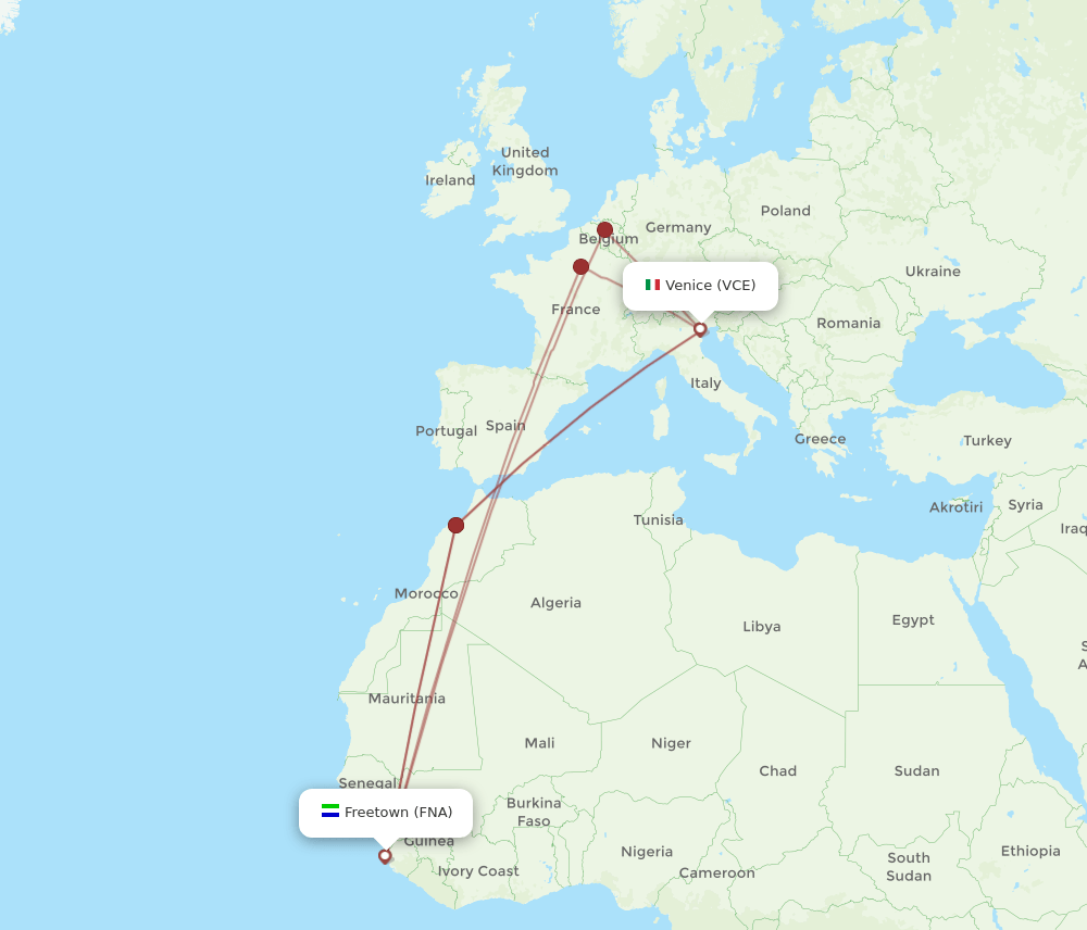 VCE to FNA flights and routes map