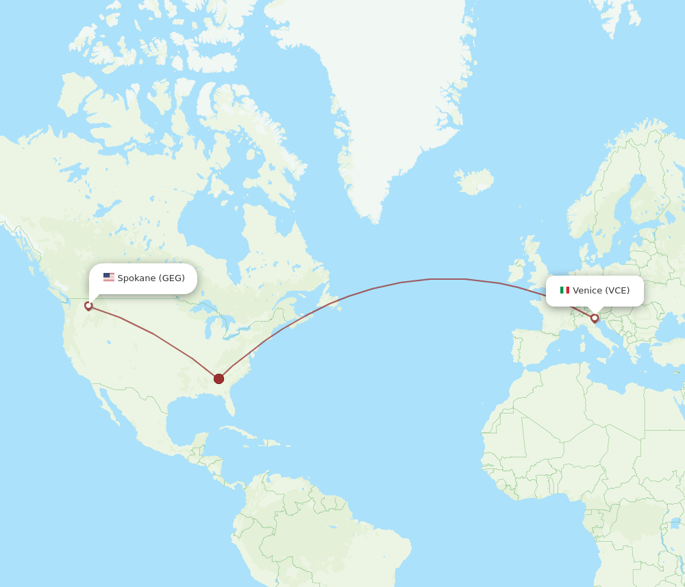 Spokane - Venice route map and flight paths