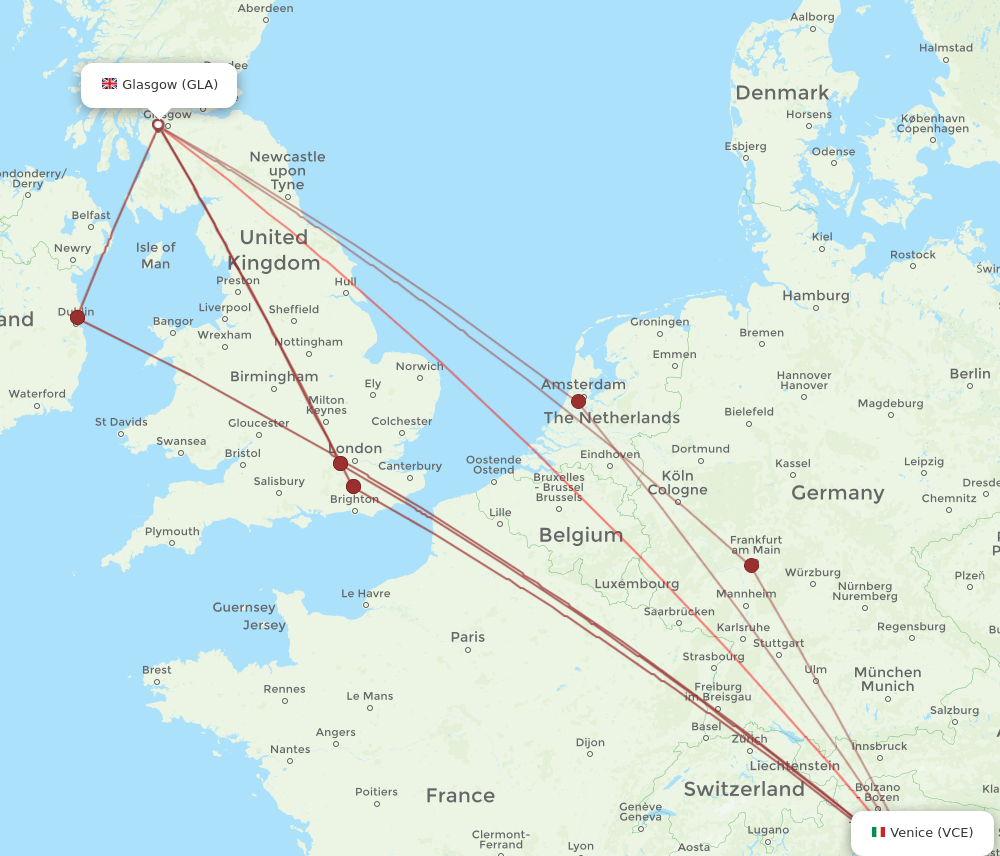VCE-GLA flight routes