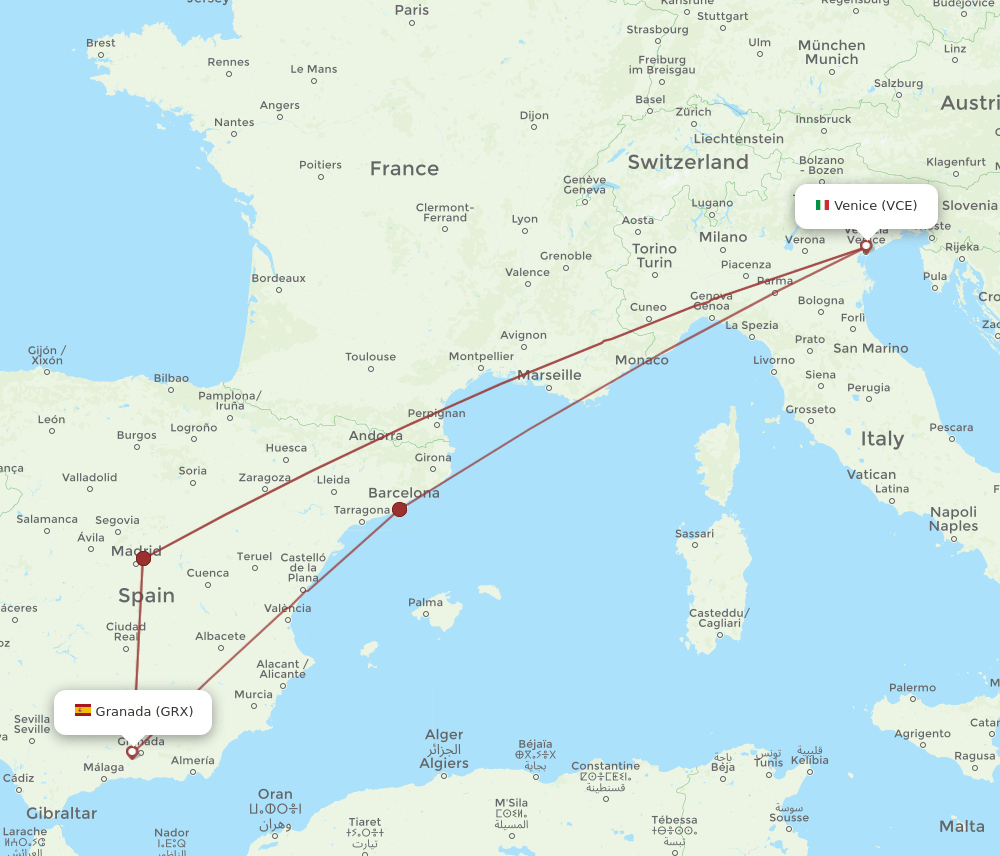 VCE-GRX flight routes