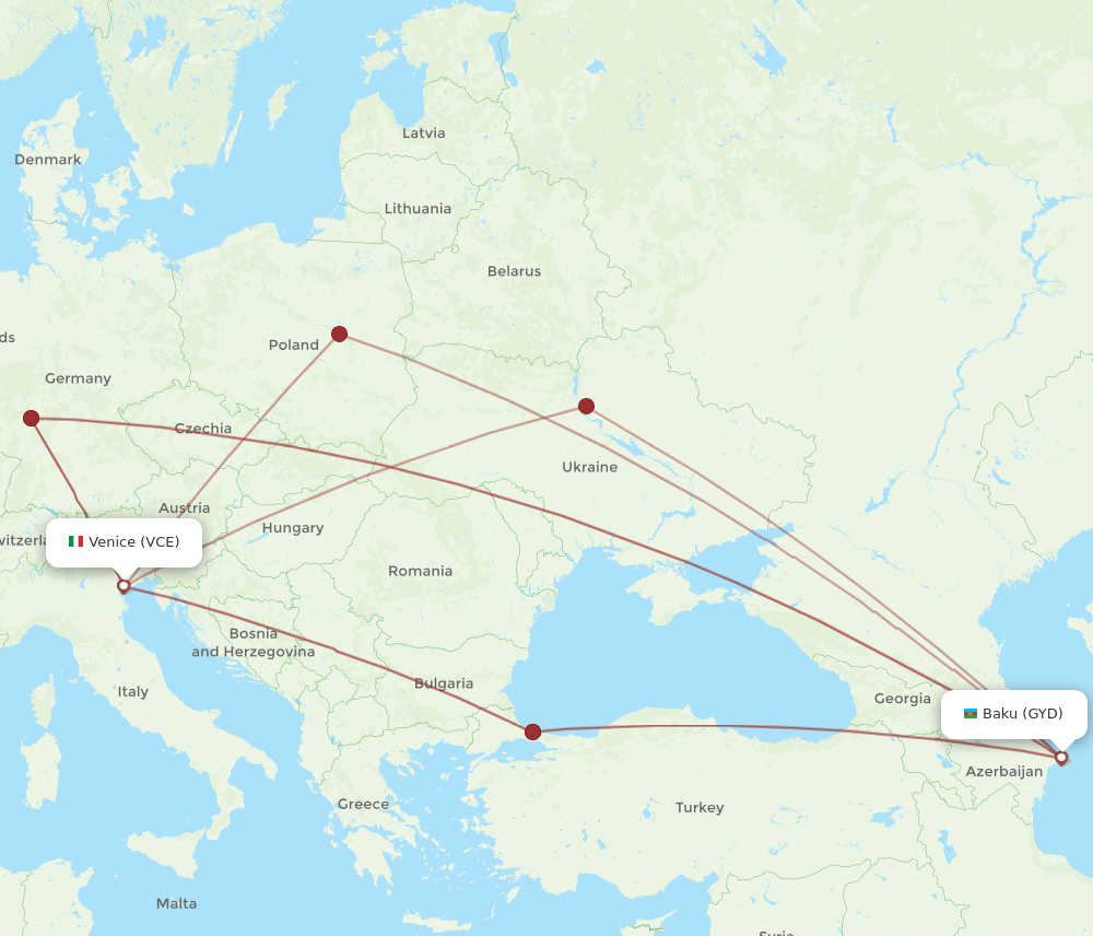 VCE to GYD flights and routes map