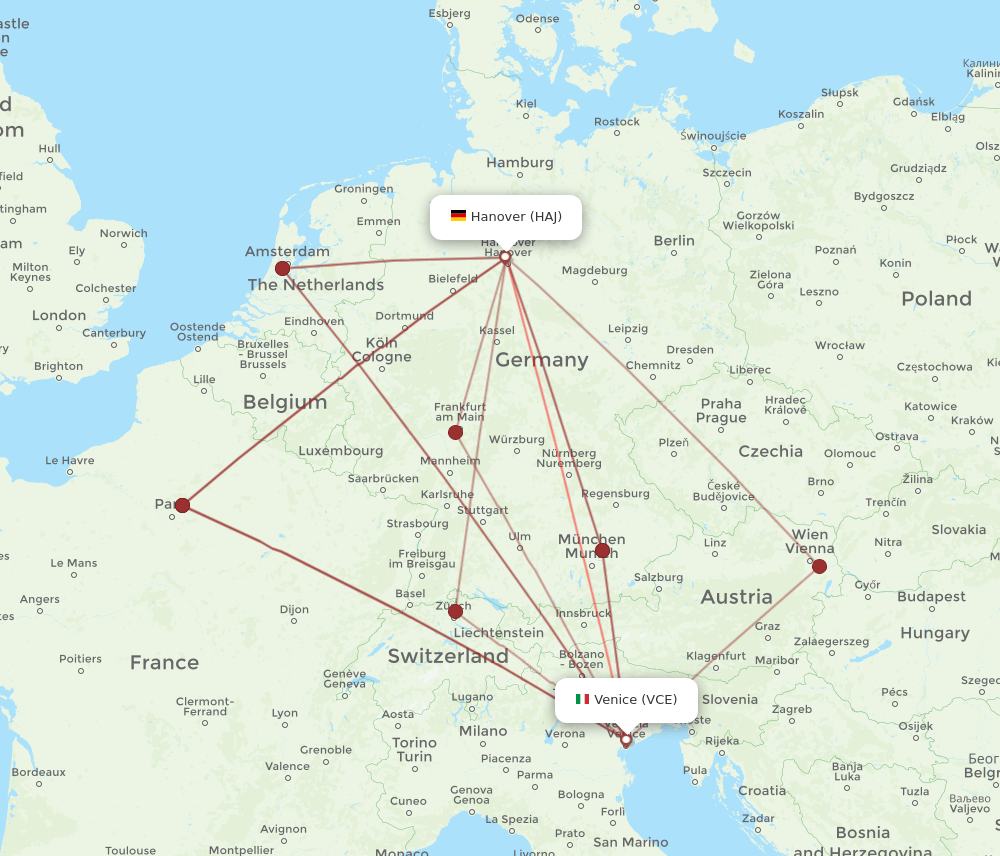 VCE to HAJ flights and routes map
