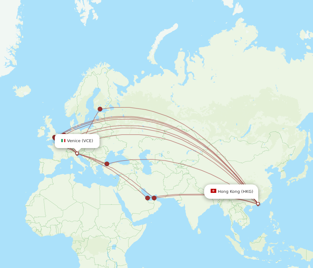 VCE to HKG flights and routes map