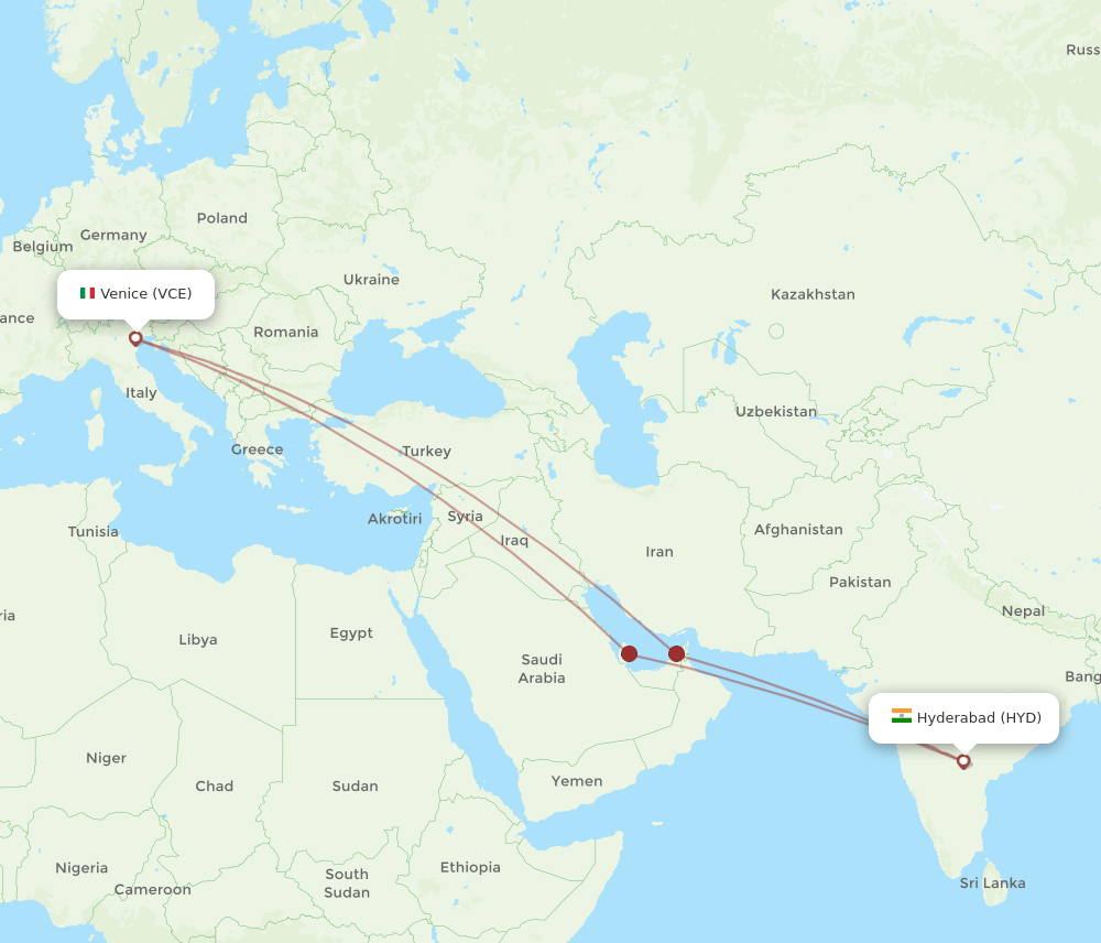 VCE-HYD flight routes