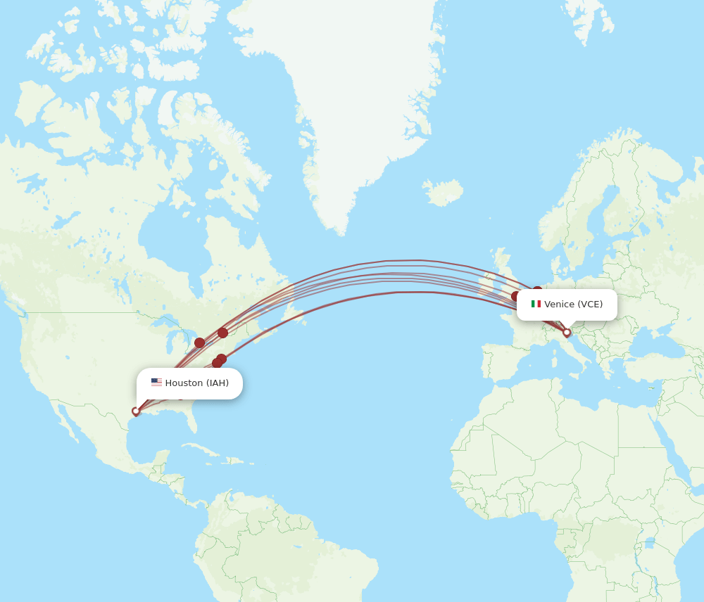 VCE to IAH flights and routes map