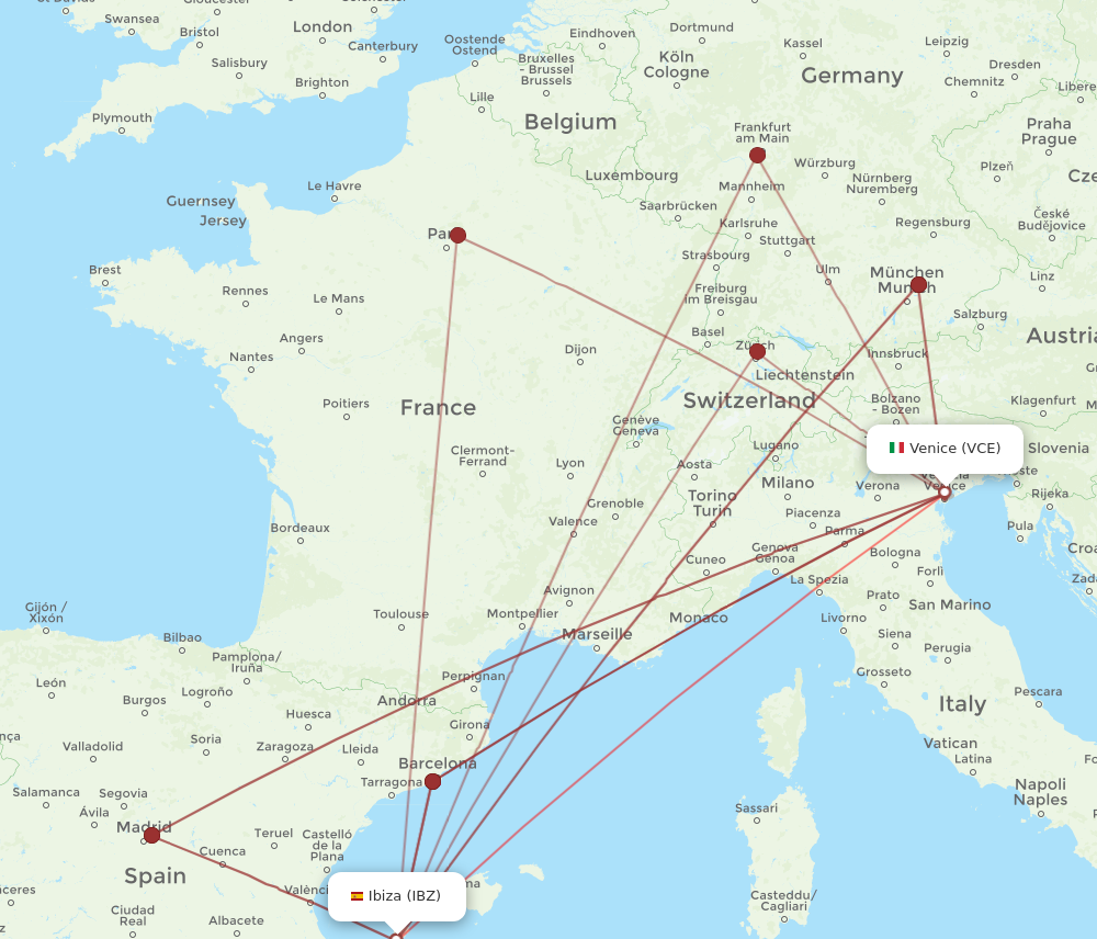 VCE to IBZ flights and routes map