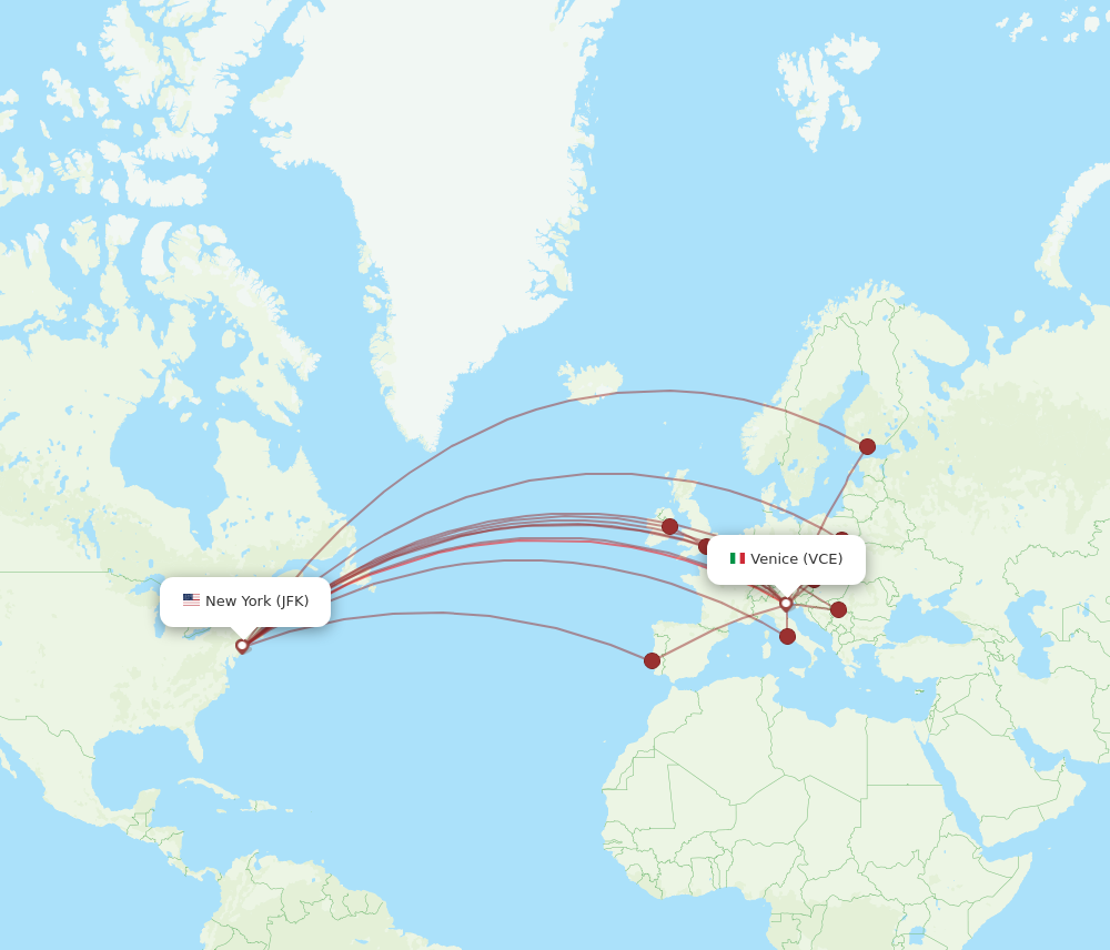 VCE to JFK flights and routes map
