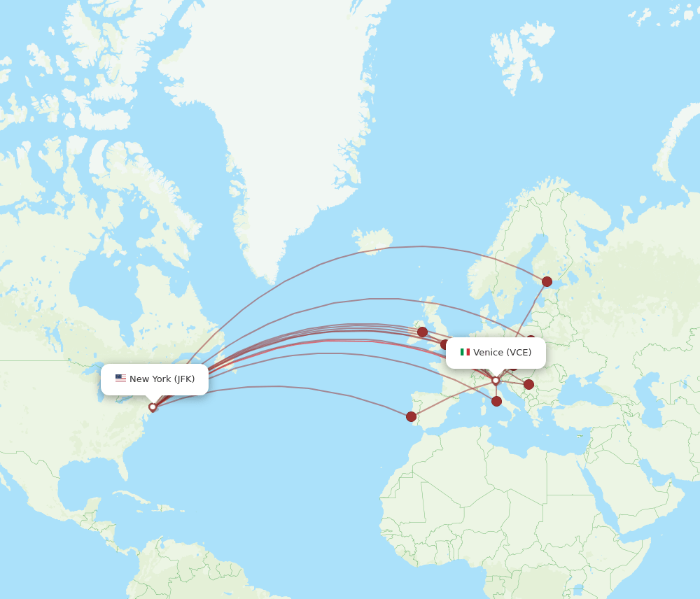 VCE-JFK flight routes