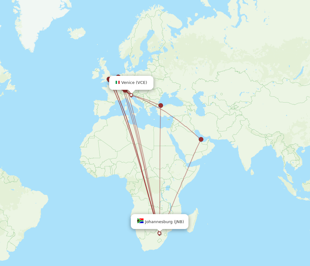 VCE-JNB flight routes