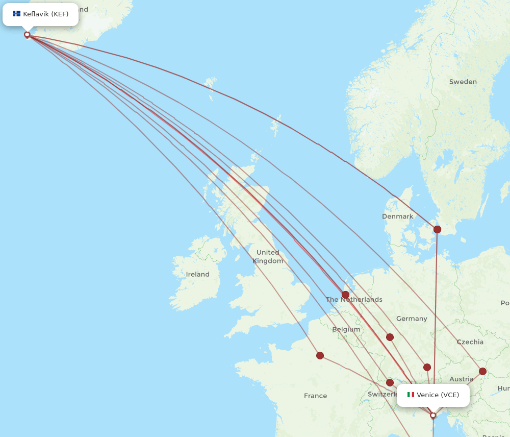 VCE-KEF flight routes