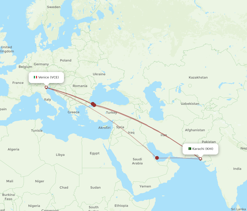VCE-KHI flight routes