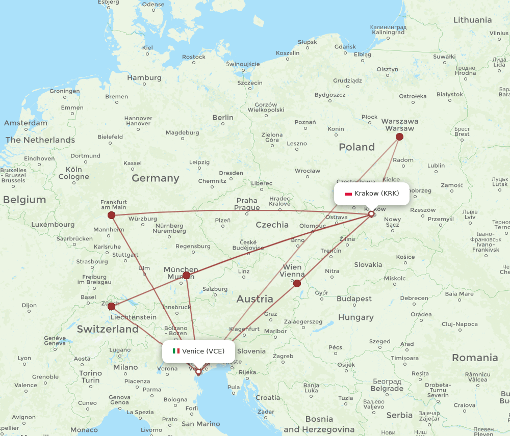 VCE-KRK flight routes