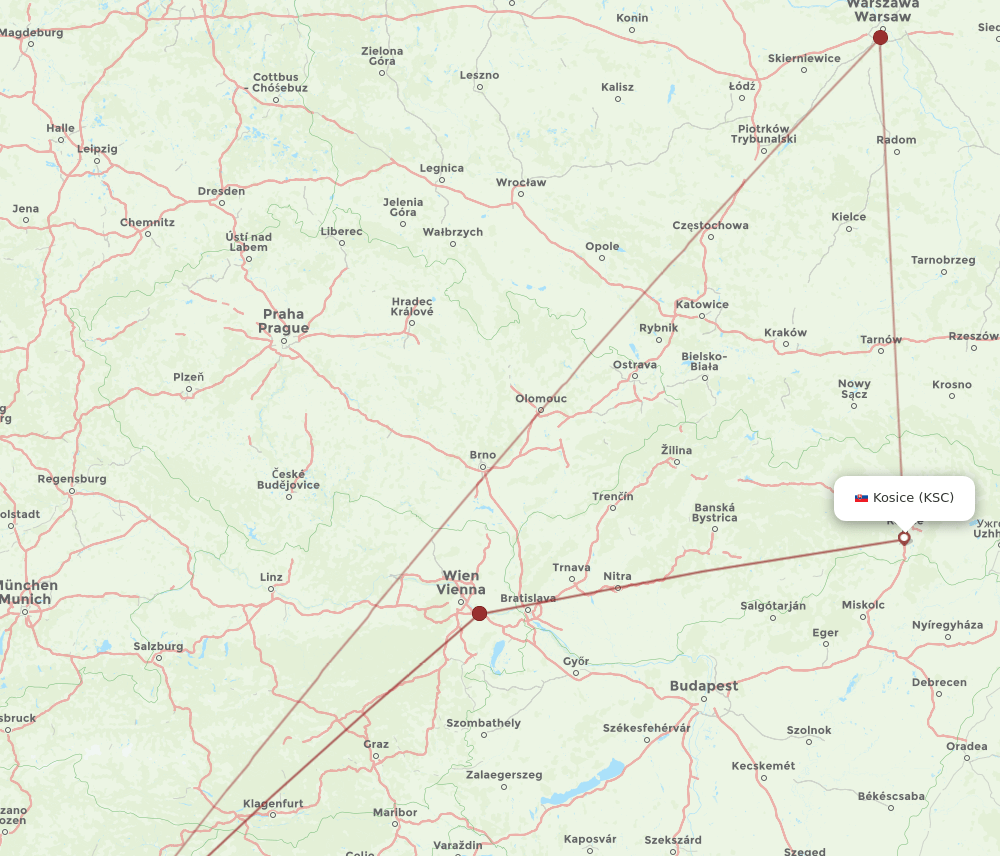 VCE-KSC flight routes