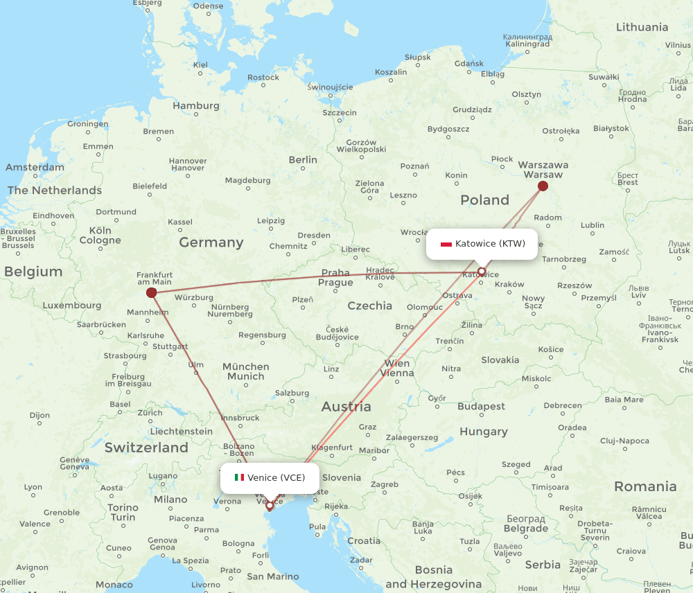 VCE-KTW flight routes