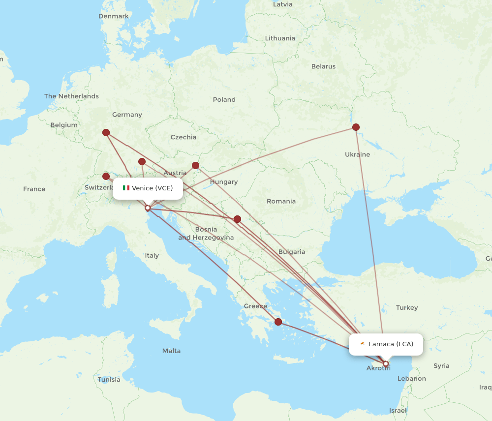 VCE-LCA flight routes