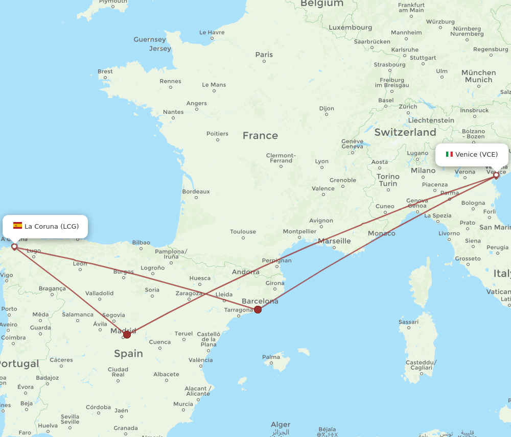 VCE-LCG flight routes