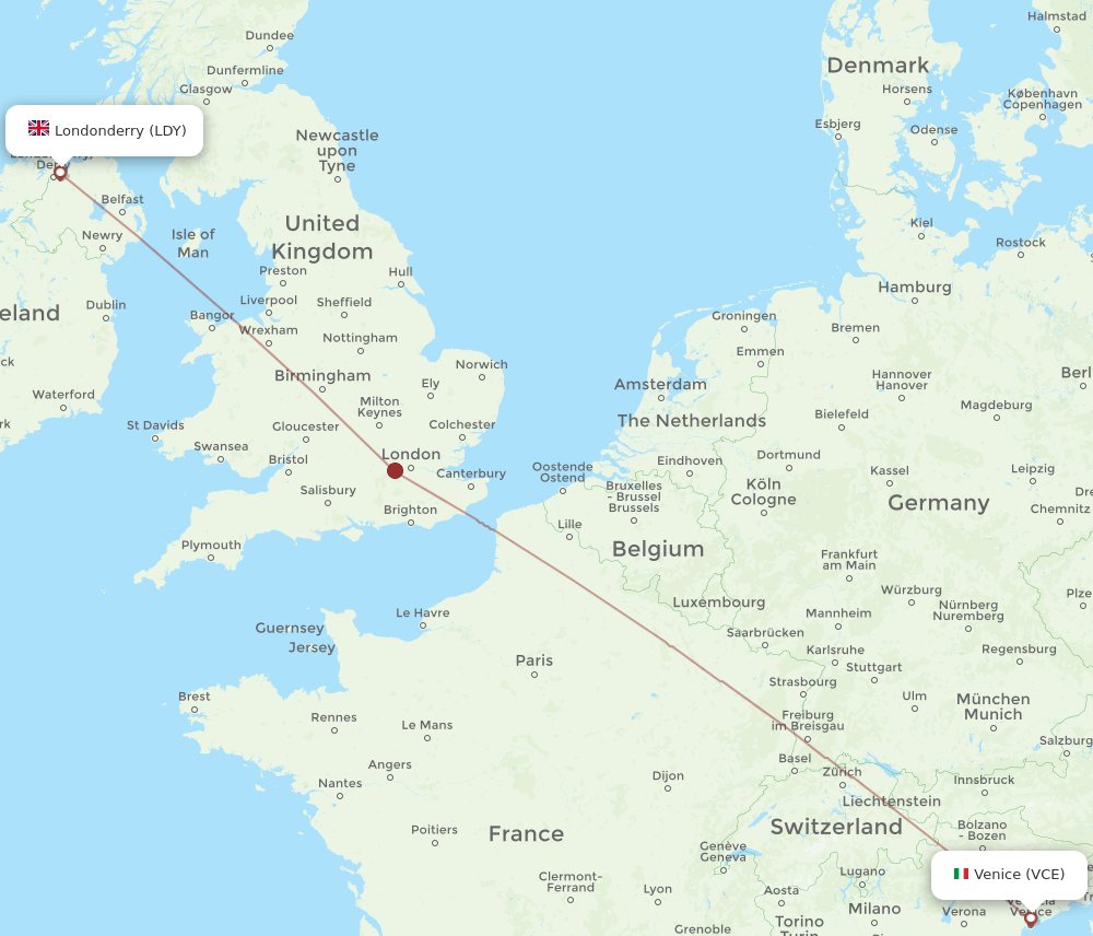 VCE-LDY flight routes