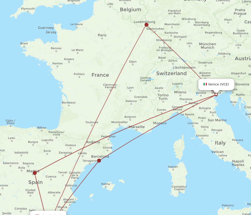 VCE to LEI flights and routes map