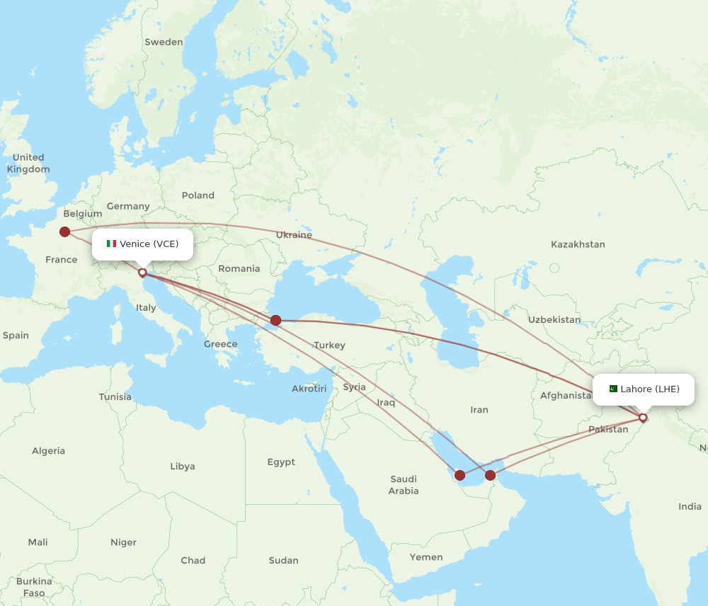 VCE-LHE flight routes