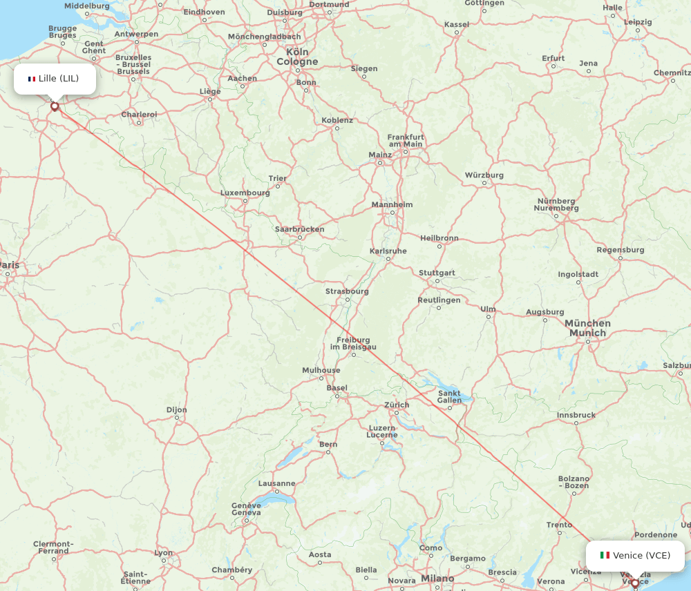 VCE to LIL flights and routes map