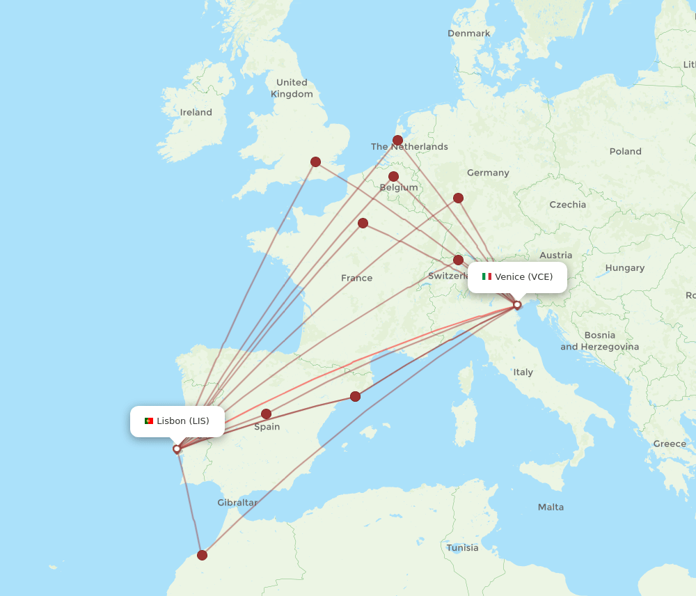 VCE-LIS flight routes