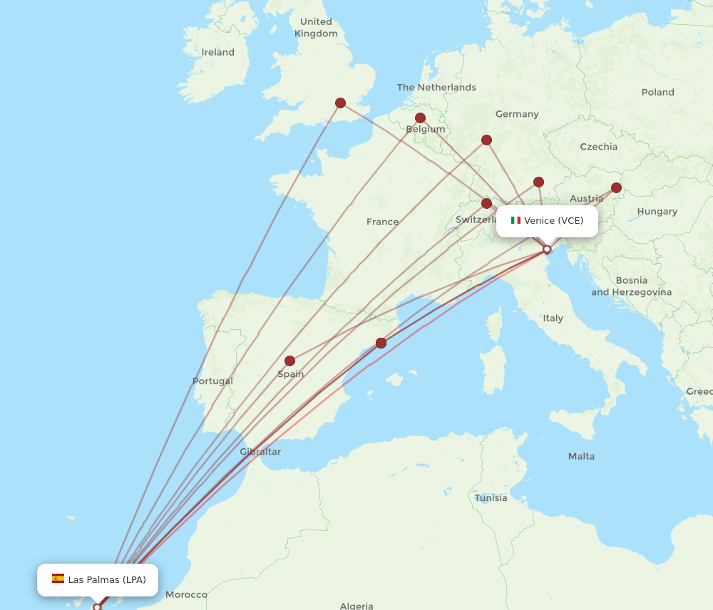 VCE to LPA flights and routes map