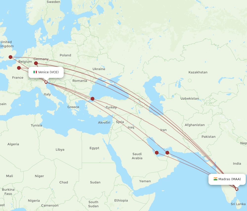 VCE-MAA flight routes