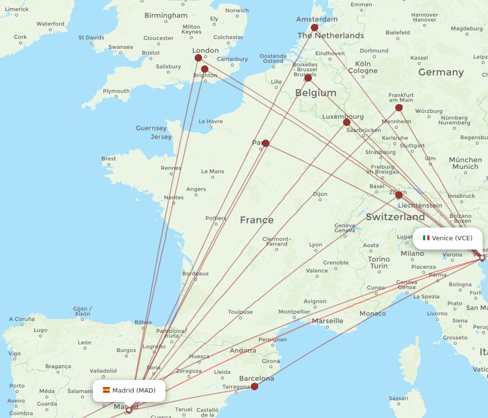 VCE to MAD flights and routes map